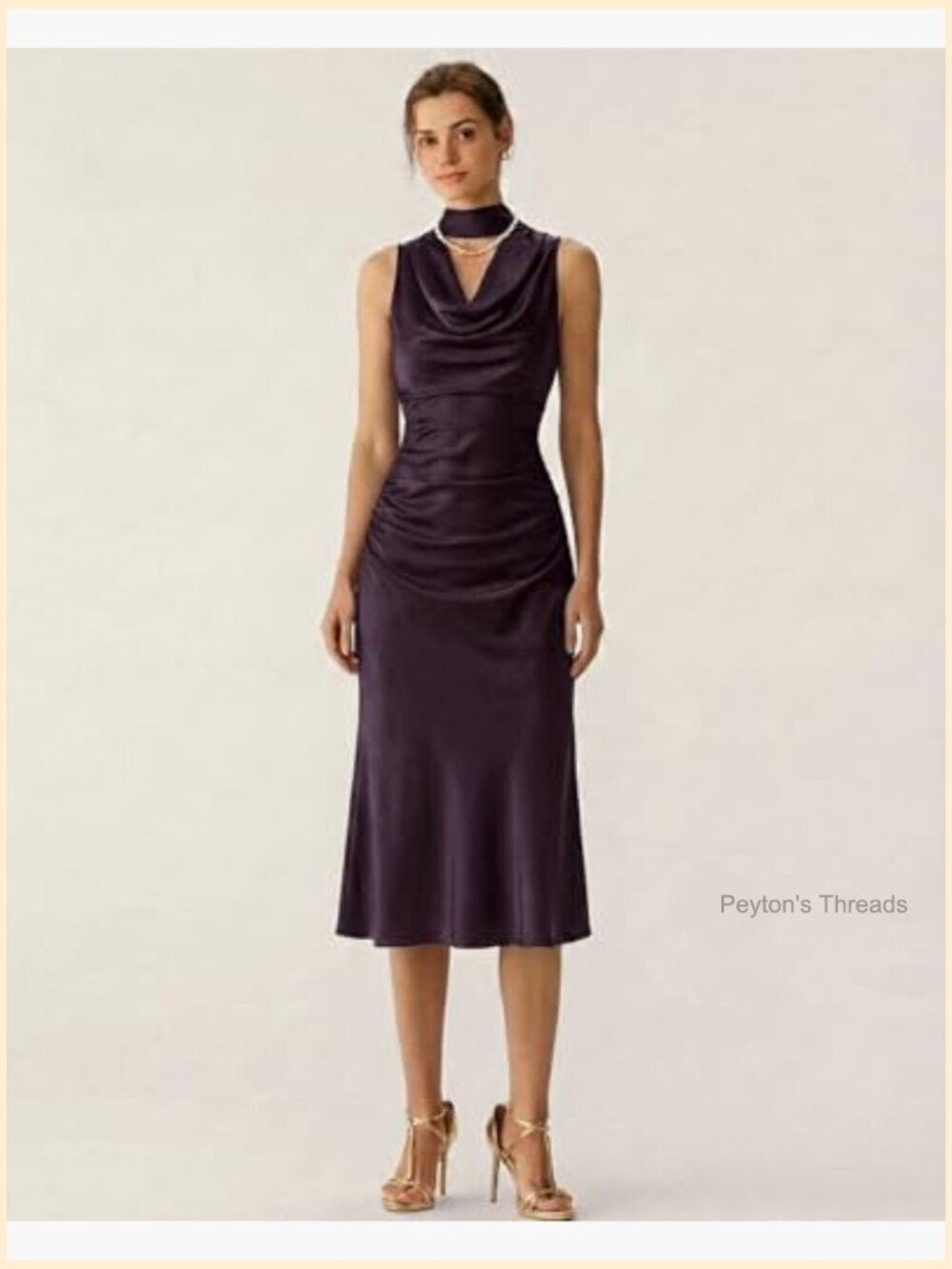 Satin Cowl Neck Sleeveless Midi Dress Party Formal - Picture 7 of 7